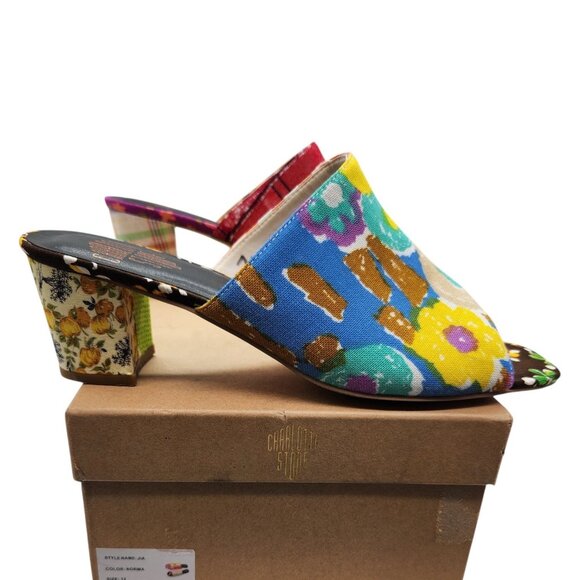 Charlotte Stone Jia Slip On Heeled Mule Sandals 12 Fabric Upper Limited Edition - Picture 3 of 9